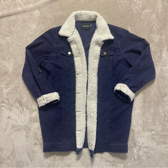 Boohoo Navy Blue Corduroy Trucker Jacket - Picture 2 of 5